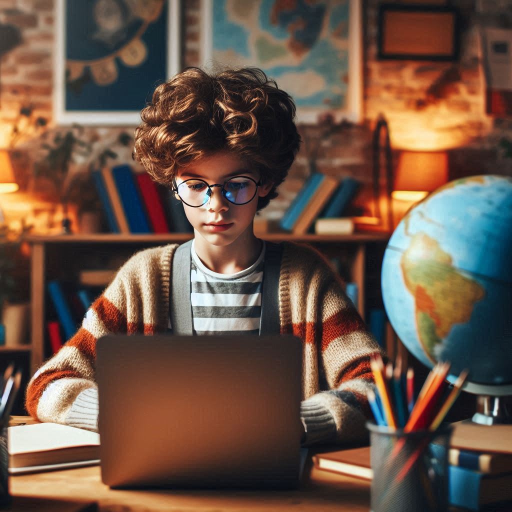 a boy using a laptop